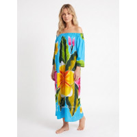 Hand Painted Rayon Off Shoulder Dress